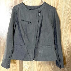 DKNY Faux Suede Moto Cropped Zipper Sleeve Blazer Jacket